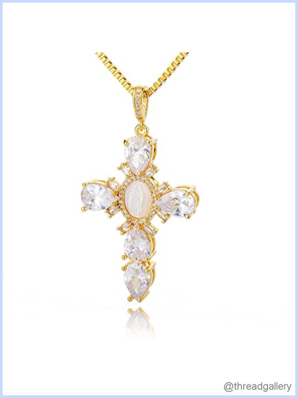 Gold Plated Cross Charm Choker Necklace with Virgin Mary Pendant